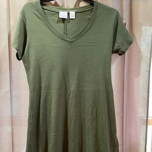 Moda INTL Green Cotton V-Neck Dress, XL